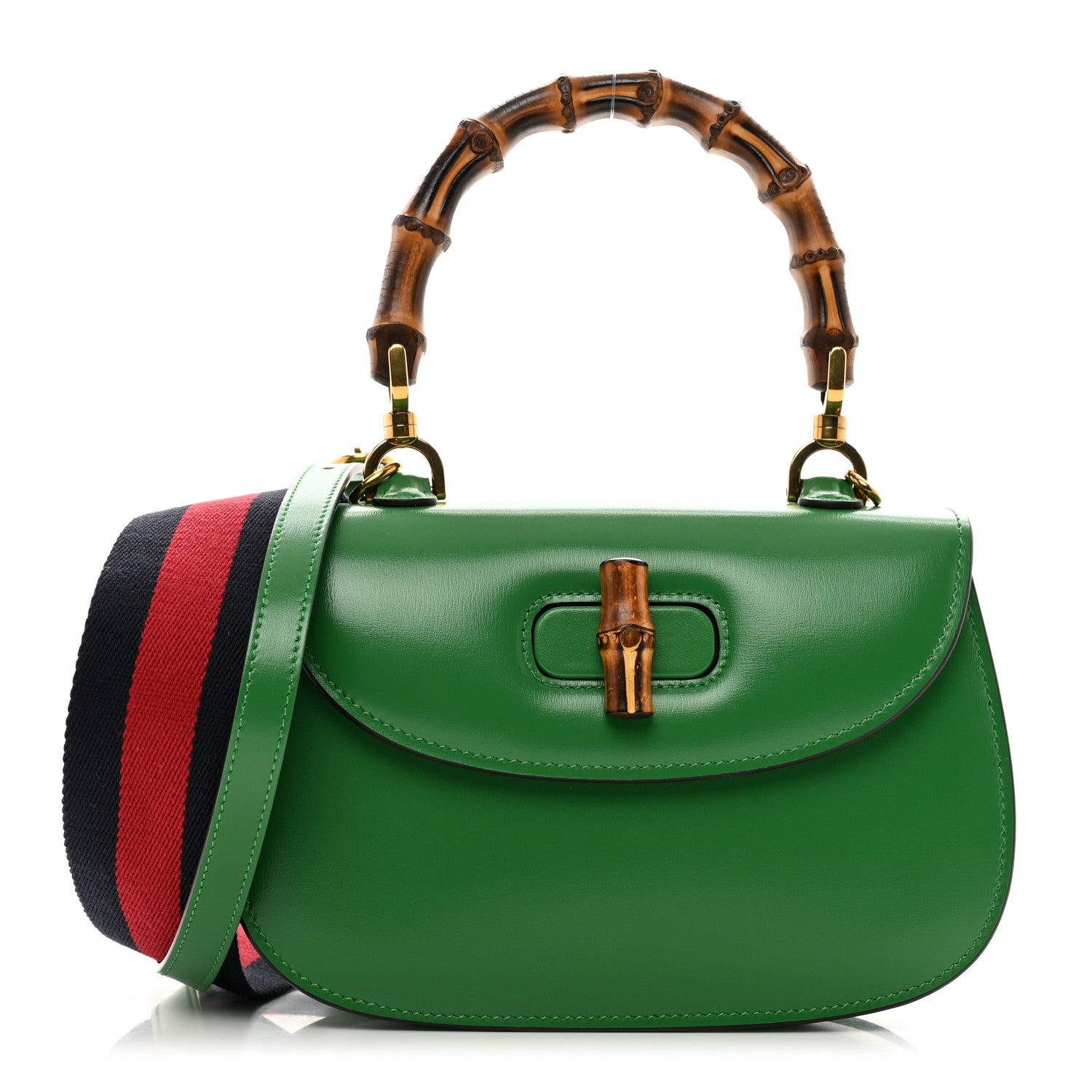 Gucci Boarded Dyana Lux Calfskin Web Small Bamboo 1947 Top Handle Bag Spring Green 1 of 9