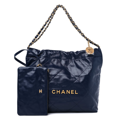 Chanel Shiny Calfskin Quilted Small Chanel 22 Navy 1 of 10