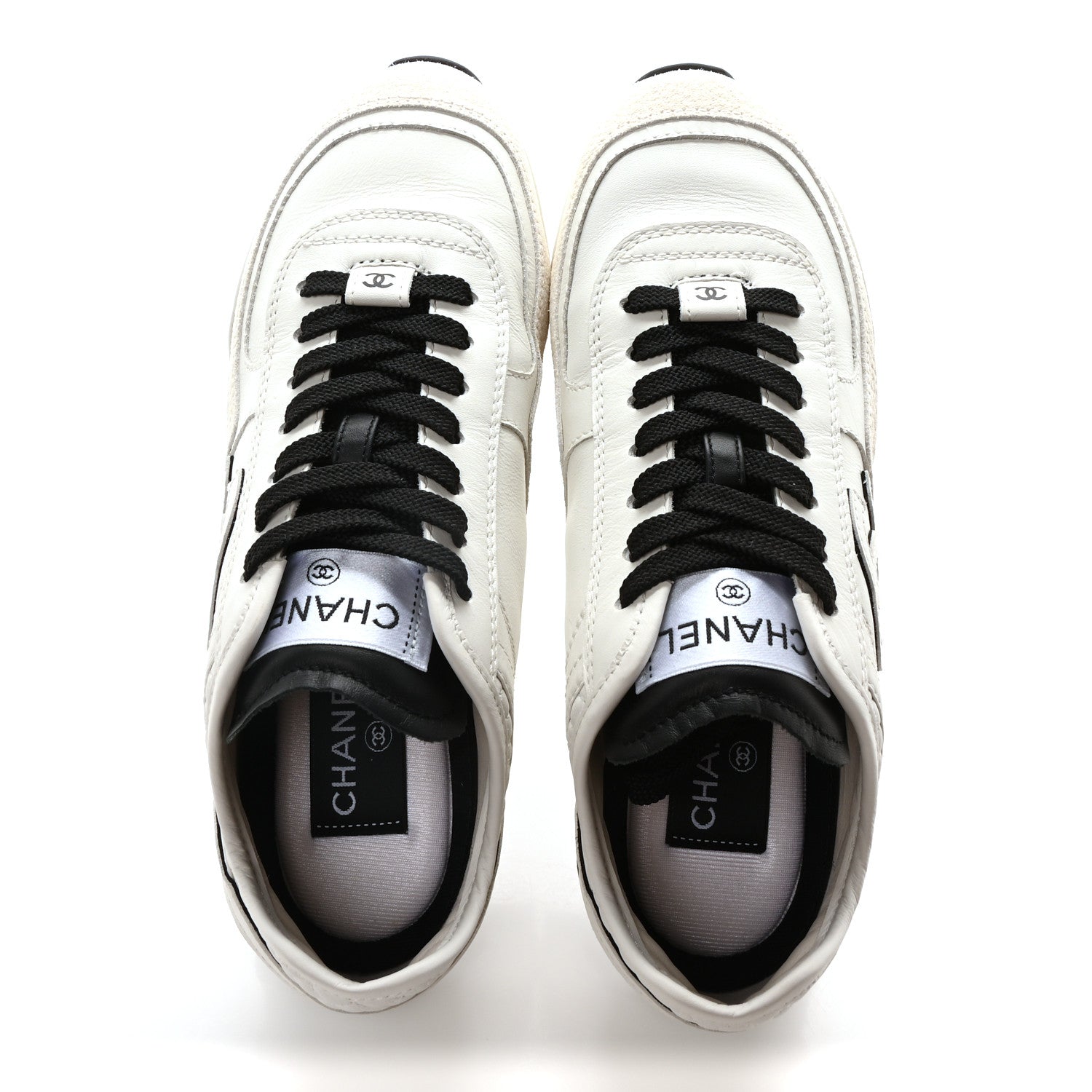 Chanel Calfskin Suede CC Womens Sneakers 36 White Black 1690969