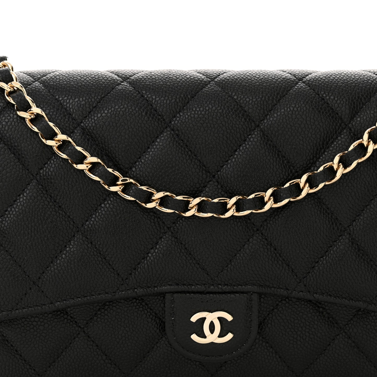 Caviar Quilted Compact Wallet On Chain WOC Black