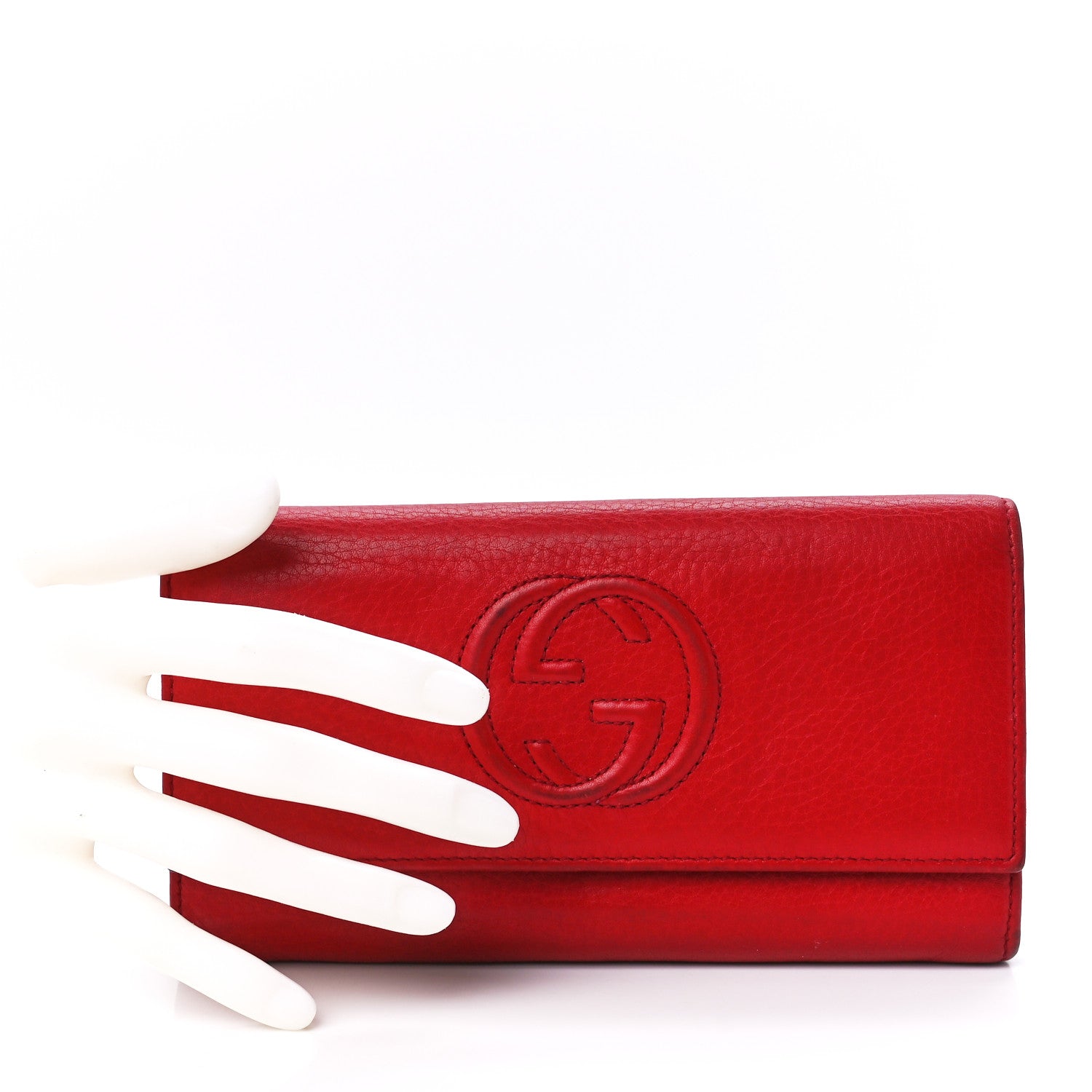 Gucci Pebbled Calfskin Large Soho Continental Wallet Red 2 of 11