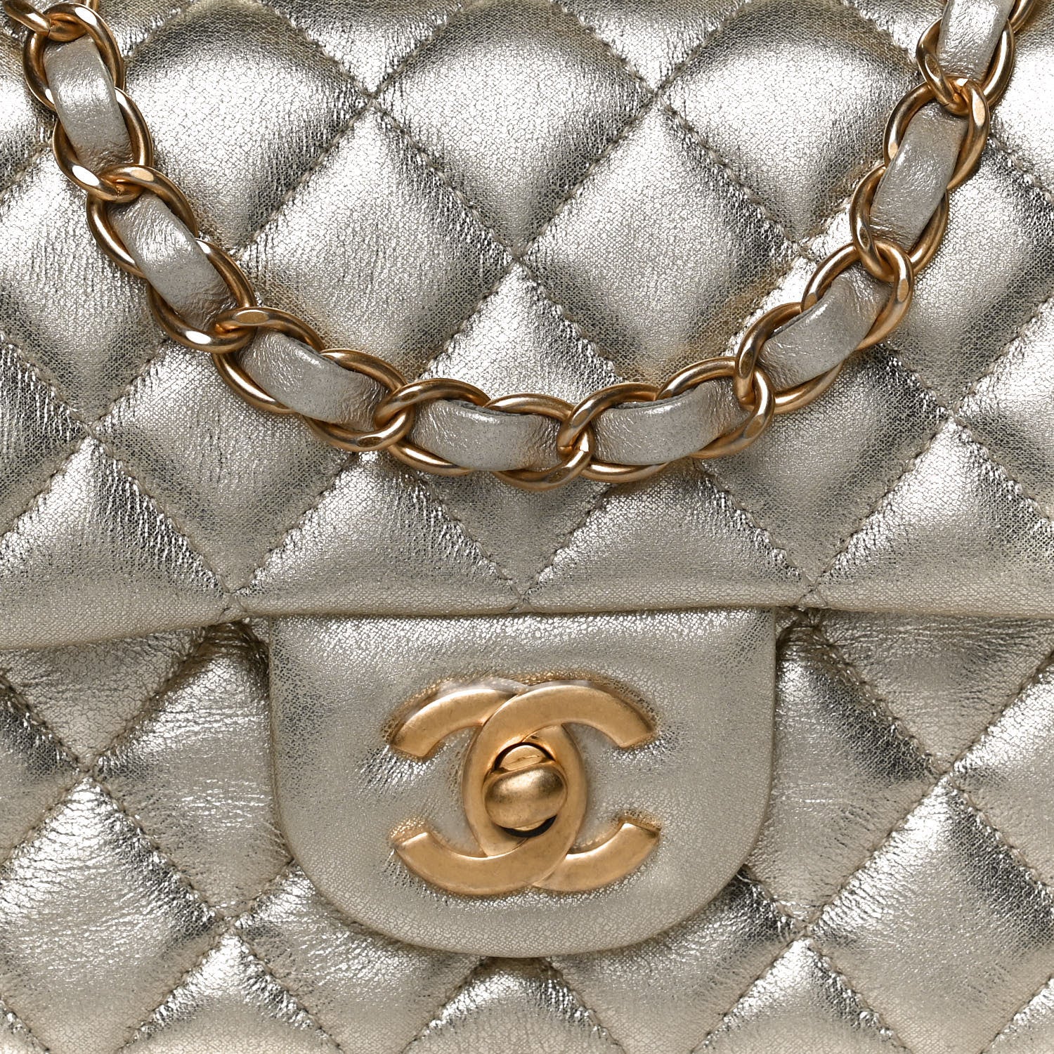 Chanel Metallic Lambskin Quilted Mini Rectangular Flap Gold 7 of 11