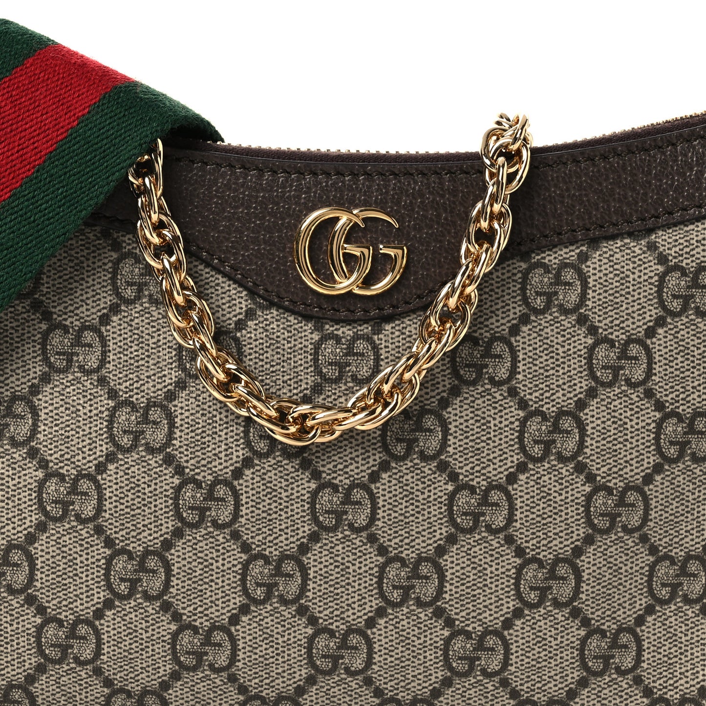 GG Supreme Monogram Textured Dollar Calfskin Web Small Ophidia GG Handbag Beige Ebony New Acero
