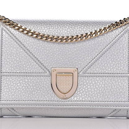 Christian Dior Metallic Grained Calfskin Diorama Croisiere Chain Wallet Silver 11 of 11
