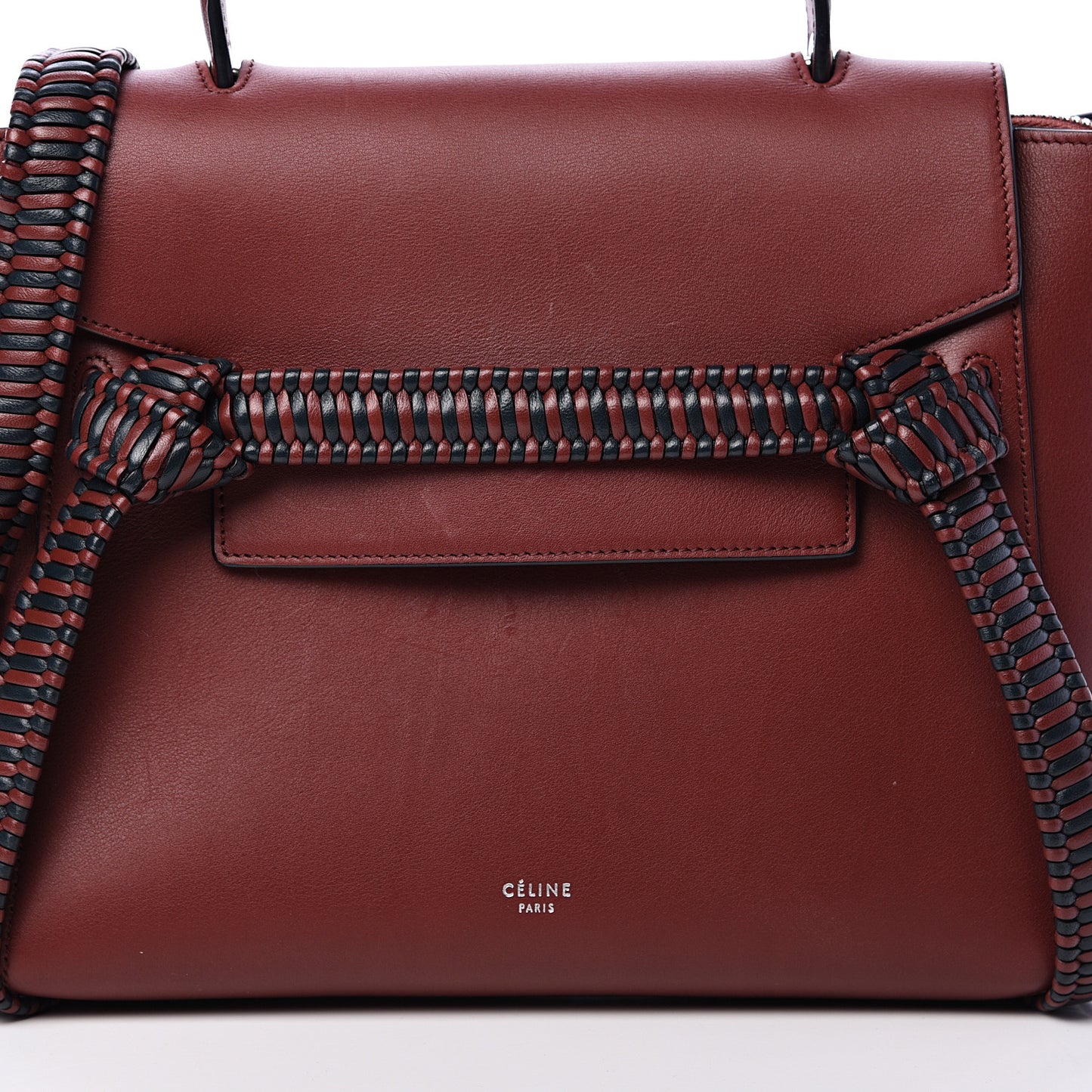 Smooth Calfskin Micro Bi-Color Braided Belt Bag Red Wood