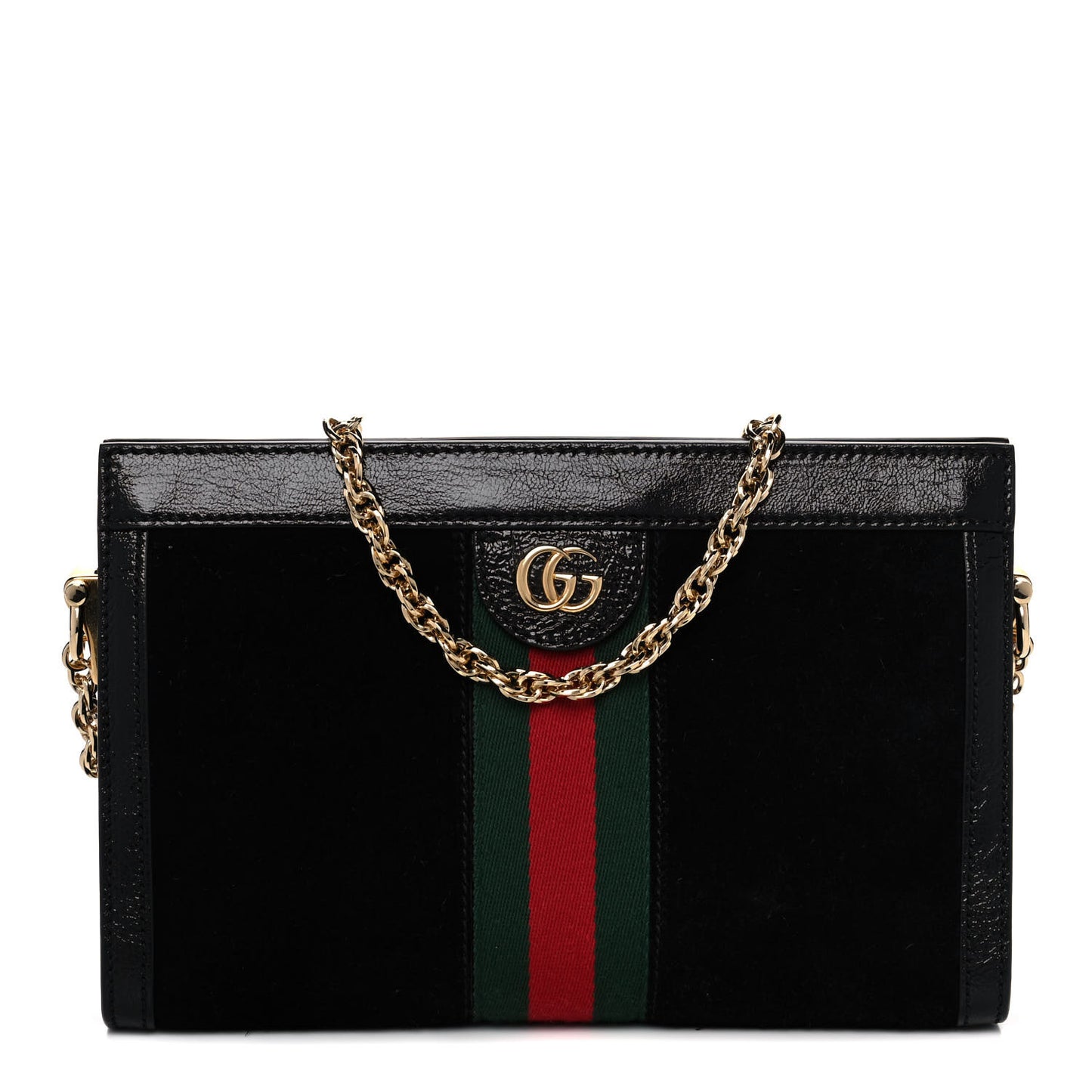 Suede Patent GG Web Small Ophidia Chain Shoulder Bag Black