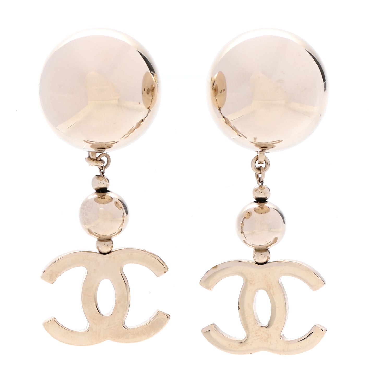 Metal CC Drop Earrings Gold