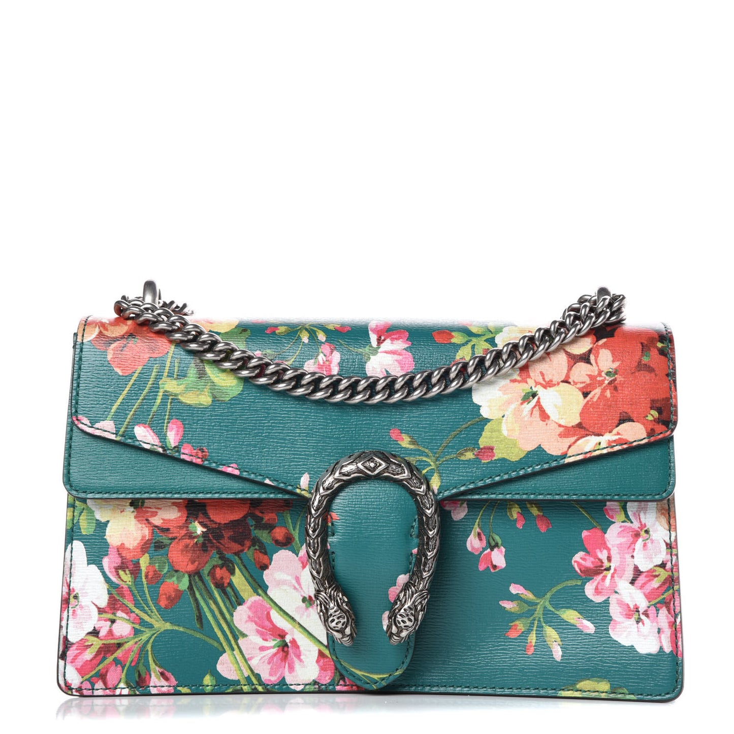 Calfskin Blooms Print Small Dionysus Shoulder Bag Bright Emerald Multicolor