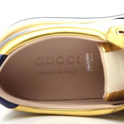 Gucci Metallic Nappa Web Mens Low Top Sneakers 8.5 Argento Oro Vecchio 8 of 11