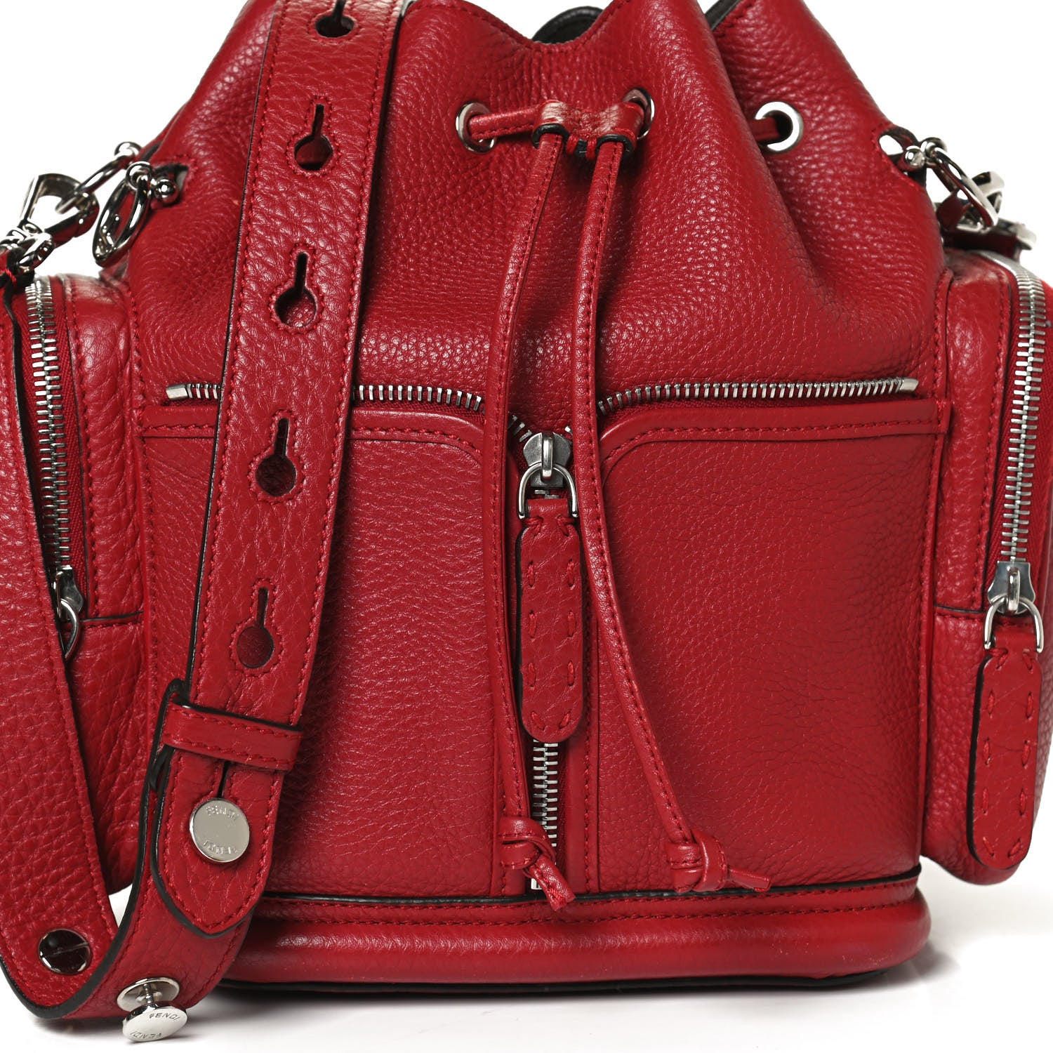 Fendi Cuoio Romano Selleria F is Fendi Grande Mon Tresor Pocket Bucket Bag Rosso 11 of 17
