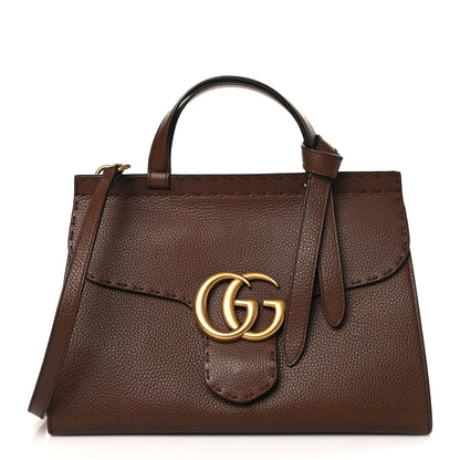 Gucci Calfskin Small GG Marmont Top Handle Bag Brown 1 of 9