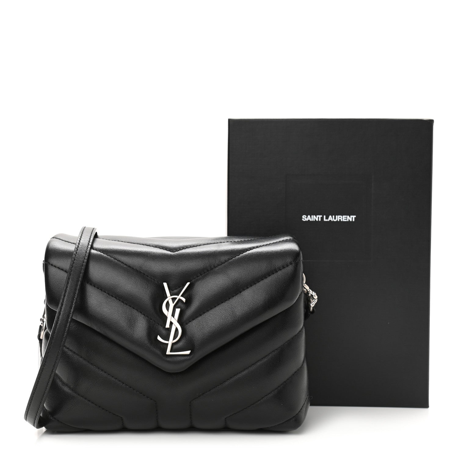 Saint Laurent Calfskin Y Quilted Monogram Toy Loulou Crossbody Bag Black 13 of 13