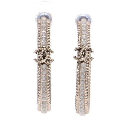 Chanel Enamel CC Hoop Earrings Gold Pearly White 1 of 4