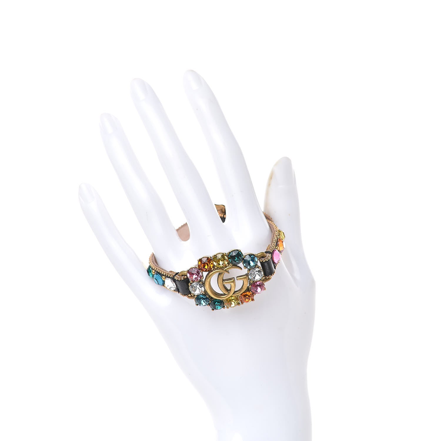 Gucci Calfskin Crystal Double G Bracelet Black Multicolor 2 of 4