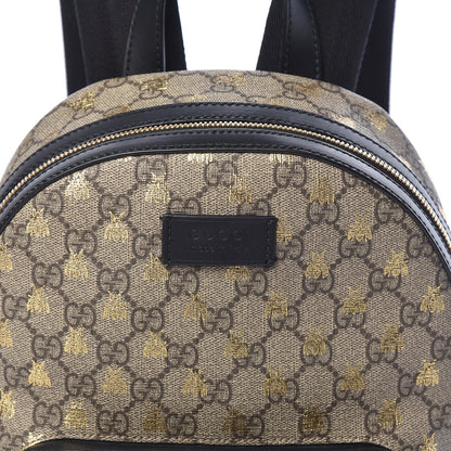 Gucci GG Supreme Monogram Bees Print Small Day Backpack Beige Oro Black 7 of 9
