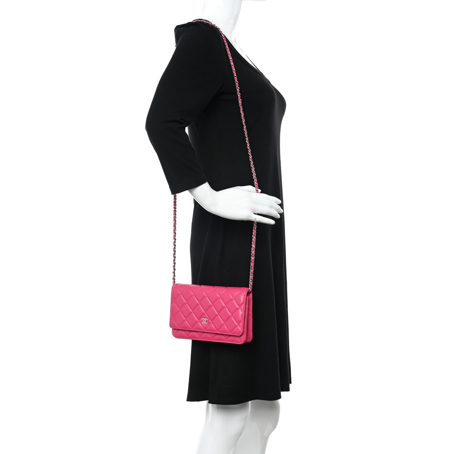 Chanel Lambskin Quilted Wallet On Chain WOC Pink 2 of 11