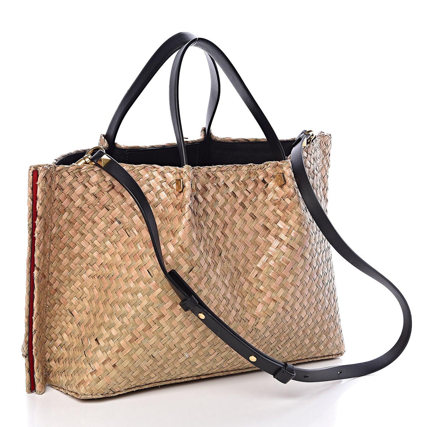 Raffia Medium Vlogo Escape Shopper Natural Black Rouge