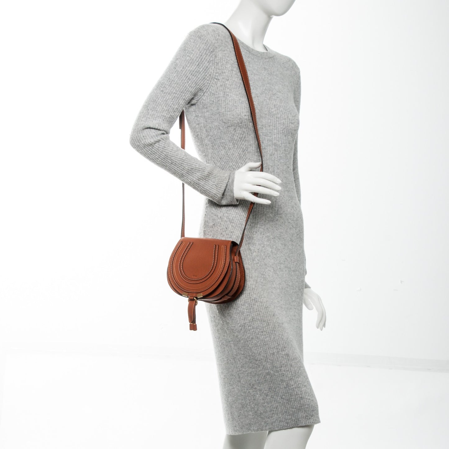 Calfskin Mini Marcie Round Crossbody Bag Tan