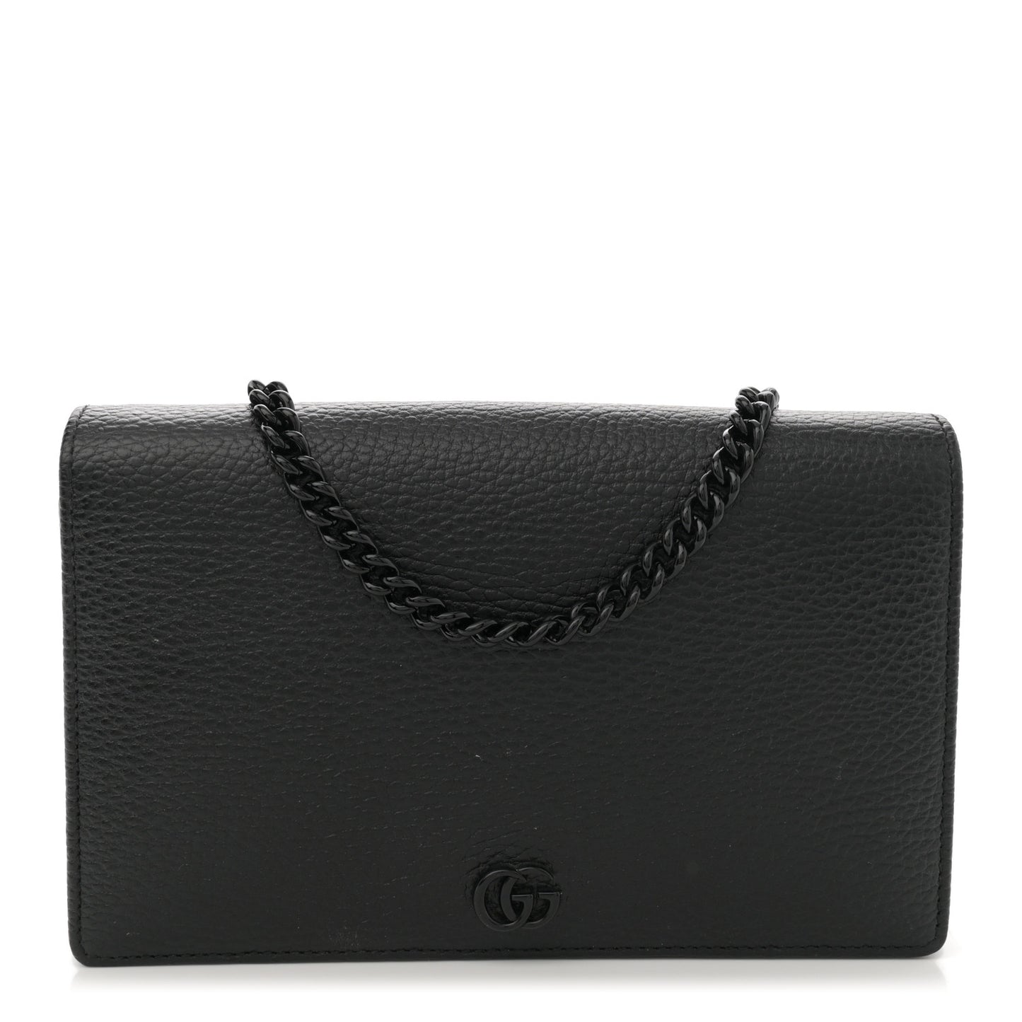 Dollar Calfskin Enamel Monochrome Mini GG Marmont Chain Wallet Black
