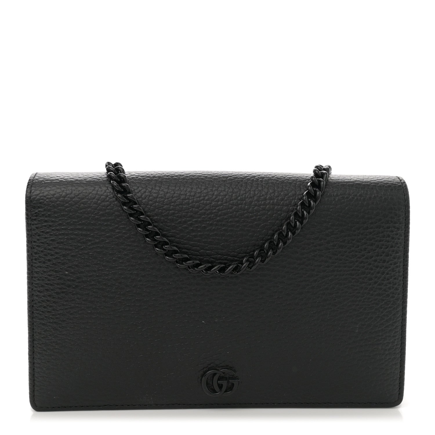 Gucci Dollar Calfskin Enamel Monochrome Mini GG Marmont Chain Wallet Black 1 of 11