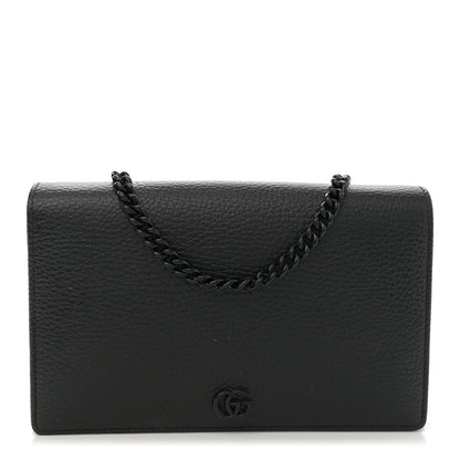 Gucci Dollar Calfskin Enamel Monochrome Mini GG Marmont Chain Wallet Black 1 of 11