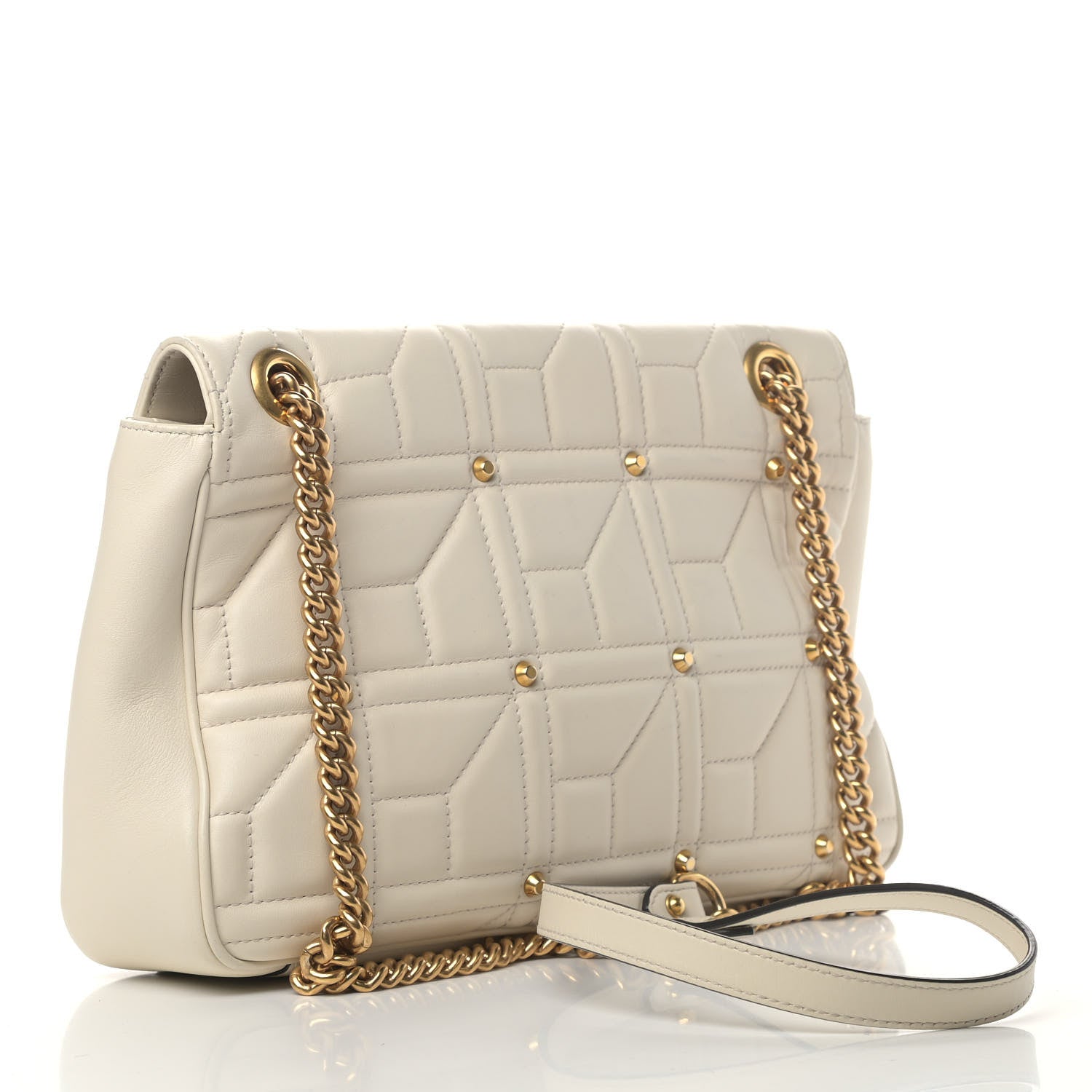 Gucci Calfskin Matelasse Studded Medium GG Marmont Shoulder Bag White 2 of 7