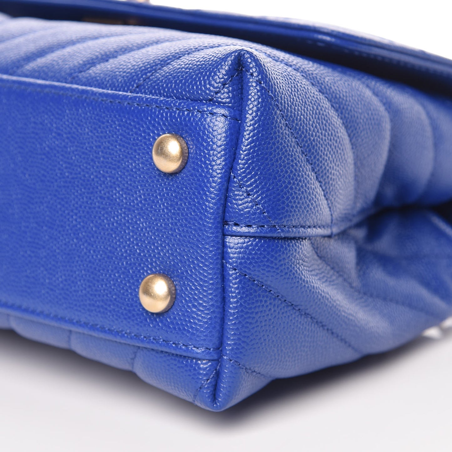 Caviar Chevron Quilted Mini Coco Handle Flap Blue