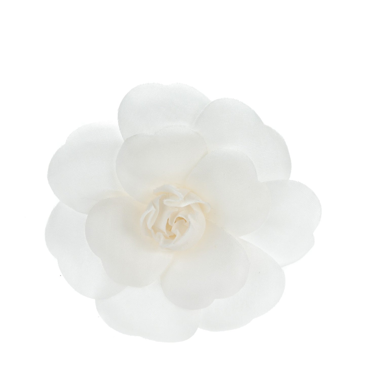 Crepe Satin Camellia Brooch Pin White