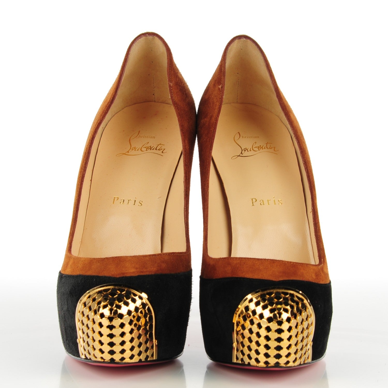 Christian Louboutin Suede Calfskin Maggie 140 Pumps 38.5 Black Brown 4 of 16