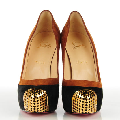 Christian Louboutin Suede Calfskin Maggie 140 Pumps 38.5 Black Brown 4 of 16