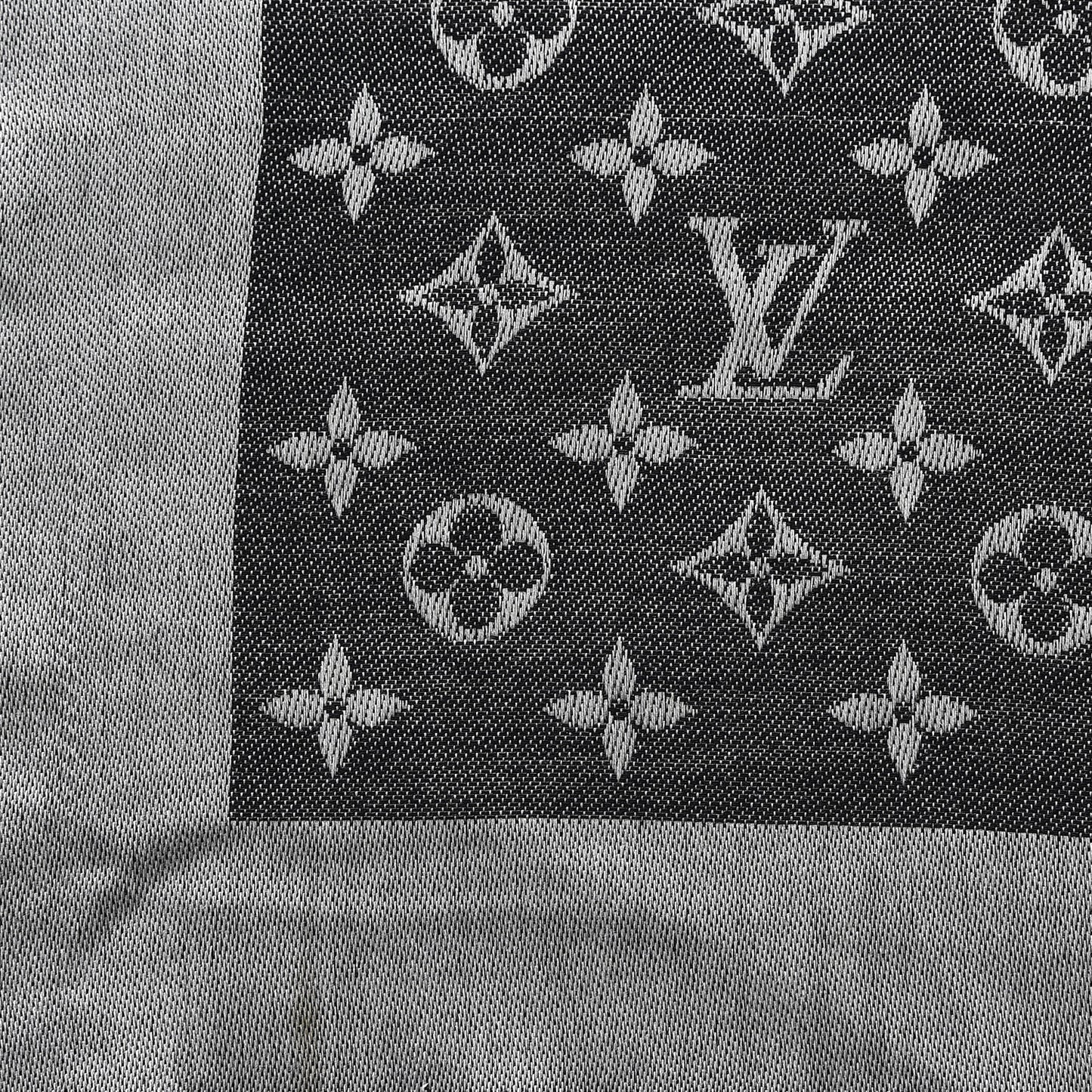 Wool Silk Monogram Denim Shawl Black