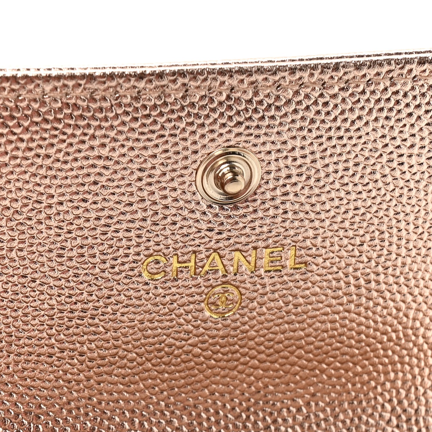 Metallic Caviar Quilted CC Flap Card Holder Copper