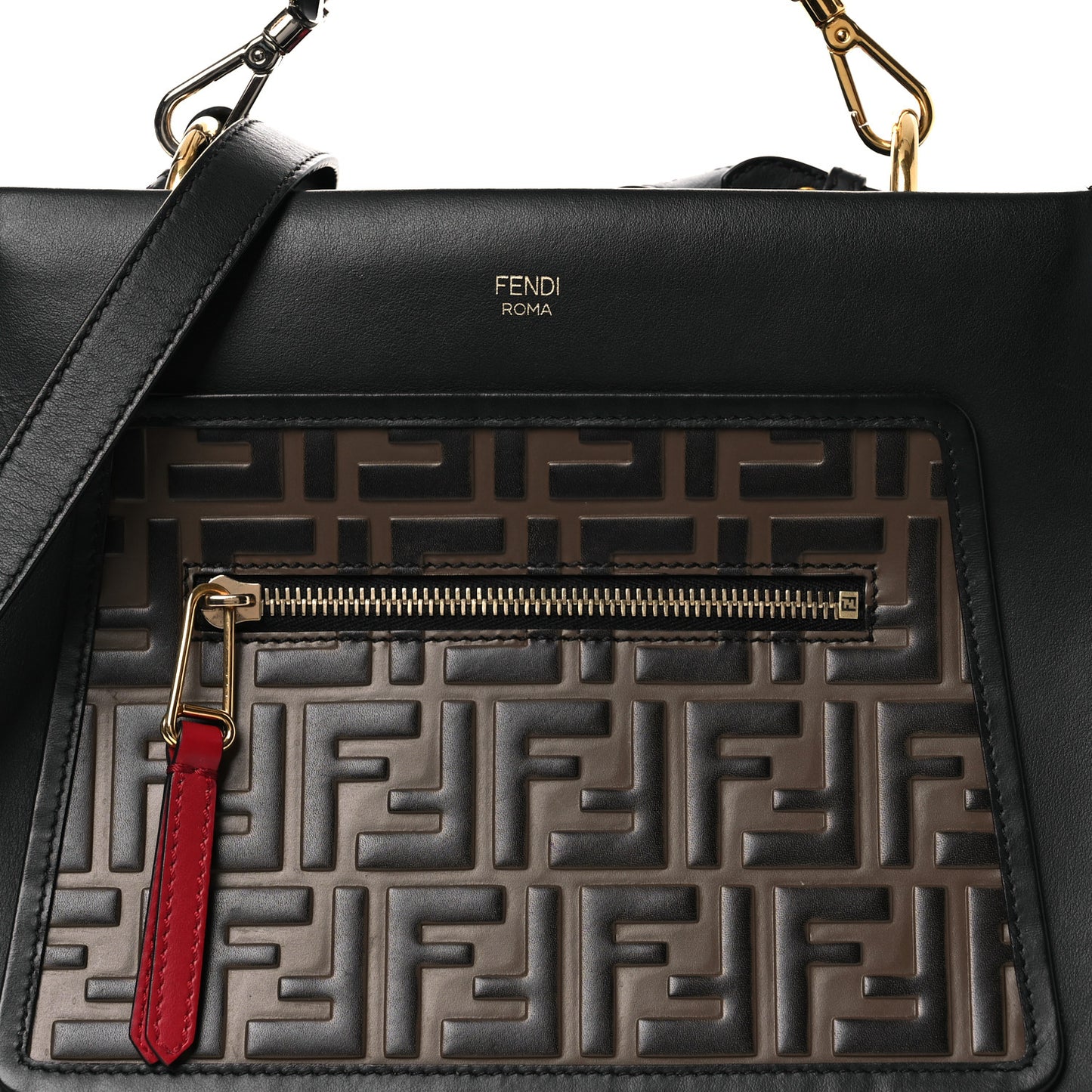 Vitello Century F is Fendi FF 1974 Embossed Small Runaway Satchel Black Maya