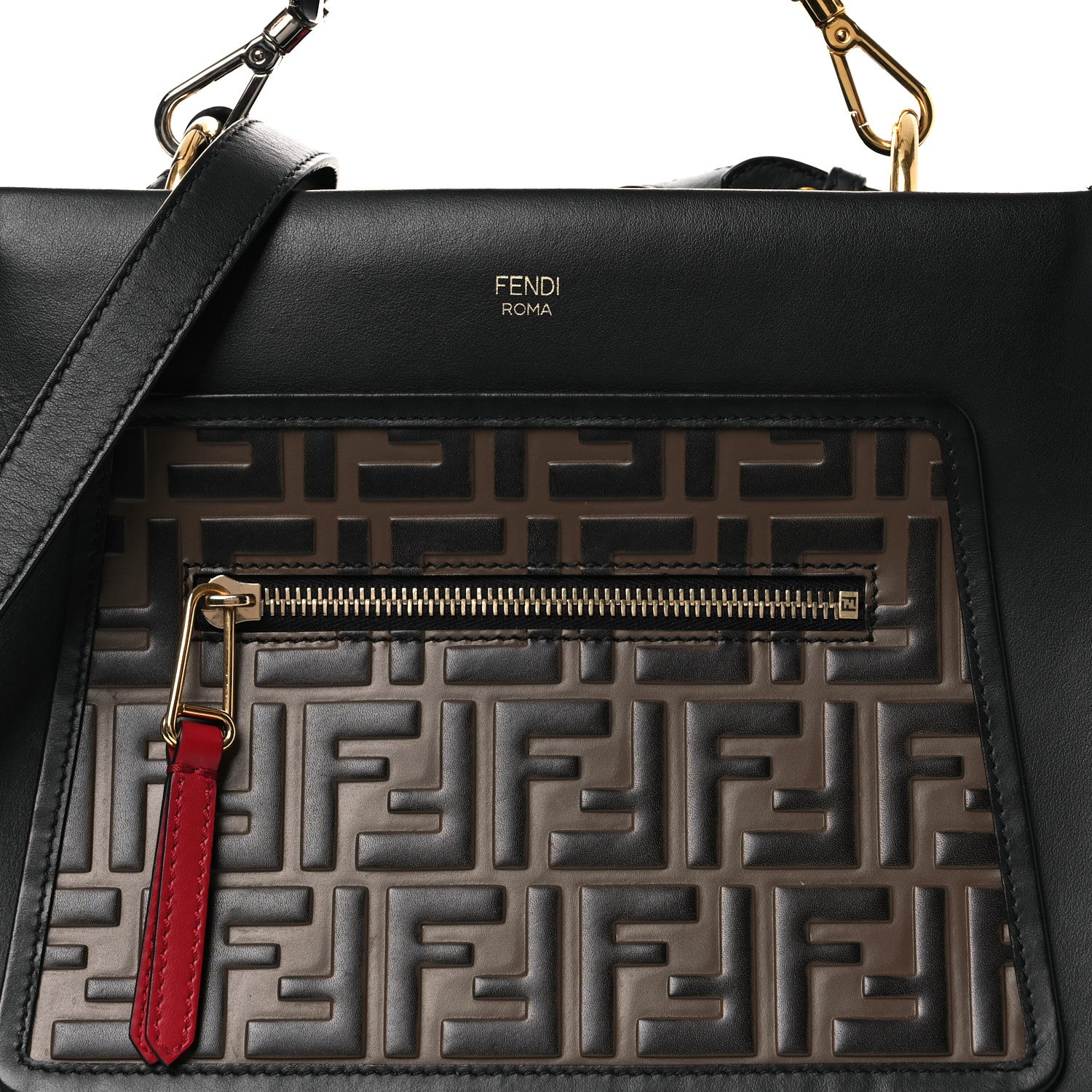 Fendi Vitello Century F is Fendi FF 1974 Embossed Small Runaway Satchel Black Maya 9 of 14