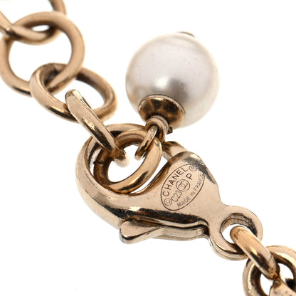 Chanel Resin Crystal Pearl Chain Heart CC Bracelet Pink White Gold 4 of 6