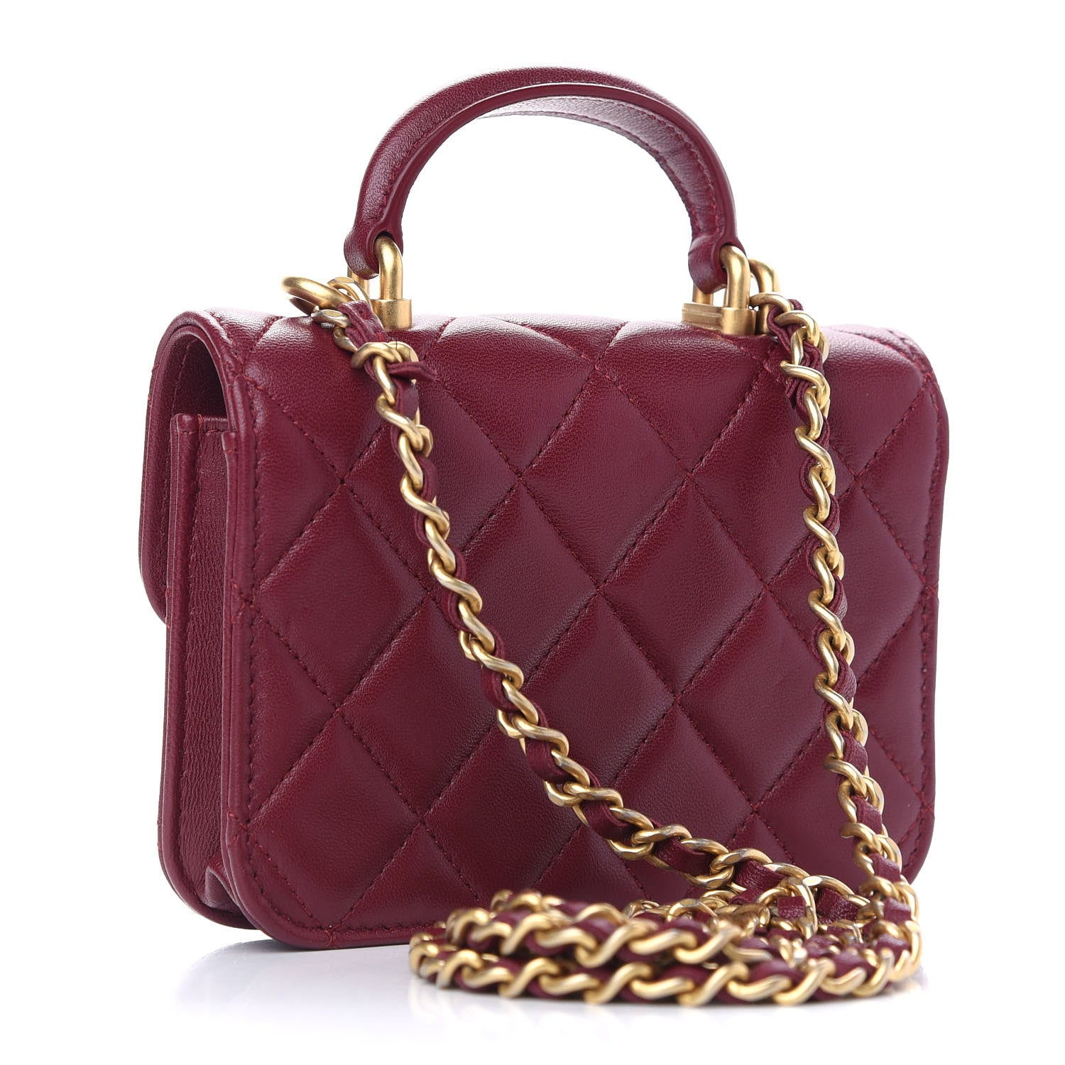 Chanel Lambskin Quilted Top Handle Flap Coin Purse With Chain Burgundy 3 of 11