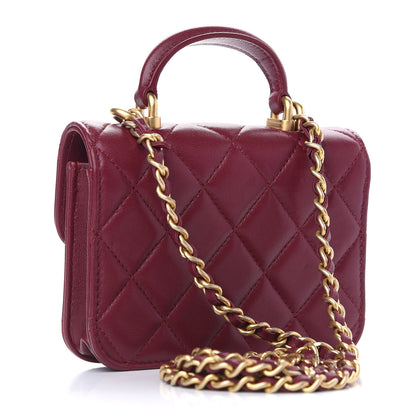Chanel Lambskin Quilted Top Handle Flap Coin Purse With Chain Burgundy 3 of 11