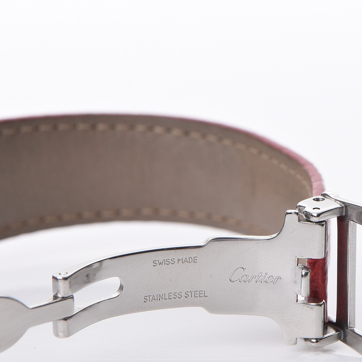 Cartier Stainless Steel Alligator 22mm Tank Basculante Quartz Watch Red 9 of 14