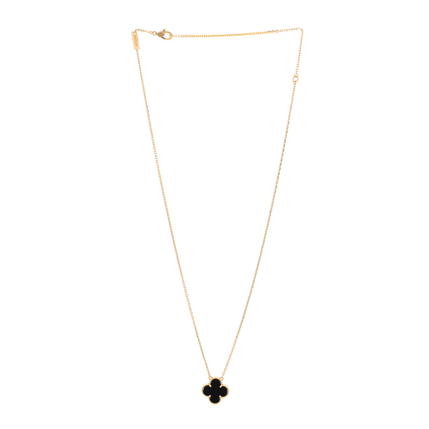 18K Yellow Gold Black Onyx Vintage Alhambra Pendant Necklace