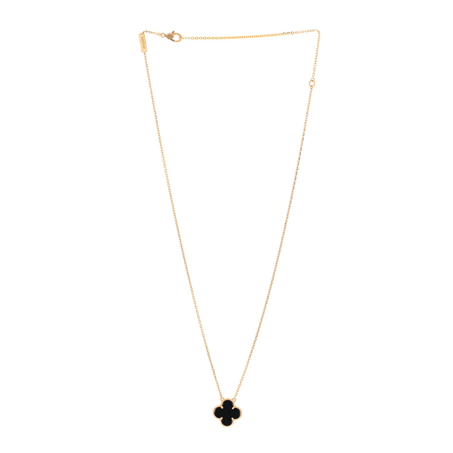 Van Cleef & Arpels 18K Yellow Gold Black Onyx Vintage Alhambra Pendant Necklace 3 of 4