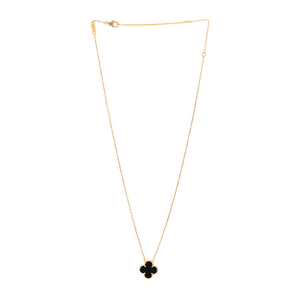 Van Cleef & Arpels 18K Yellow Gold Black Onyx Vintage Alhambra Pendant Necklace 3 of 4