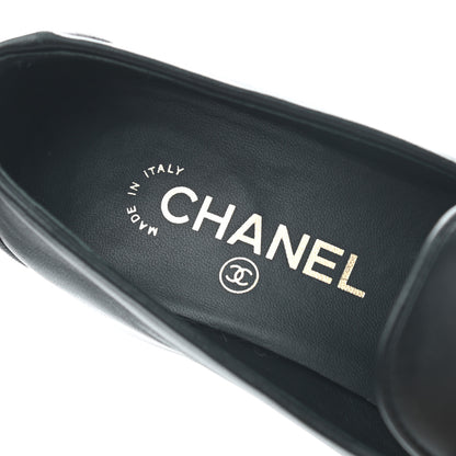Chanel Lambskin Quilted Womens CC Loafers 37.5 Black 7 of 8