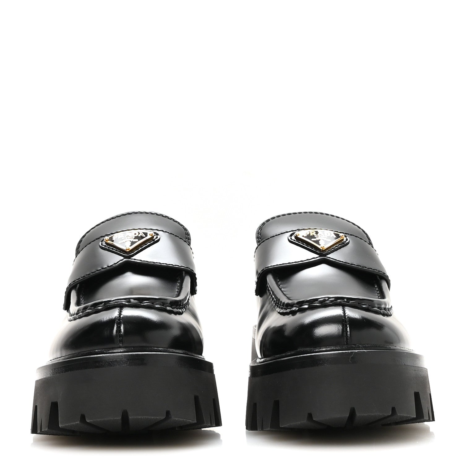 Prada Spazzolato Metal Triangle Logo 50mm Loafers 37 Black 3 of 8