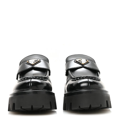 Prada Spazzolato Metal Triangle Logo 50mm Loafers 37 Black 3 of 8