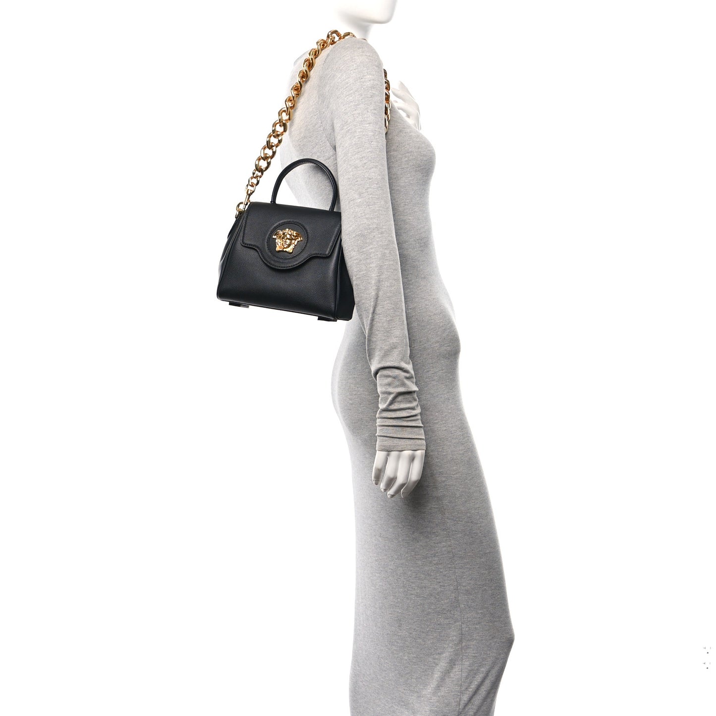 Grained Calfskin Small La Medusa Top Handle Bag Black