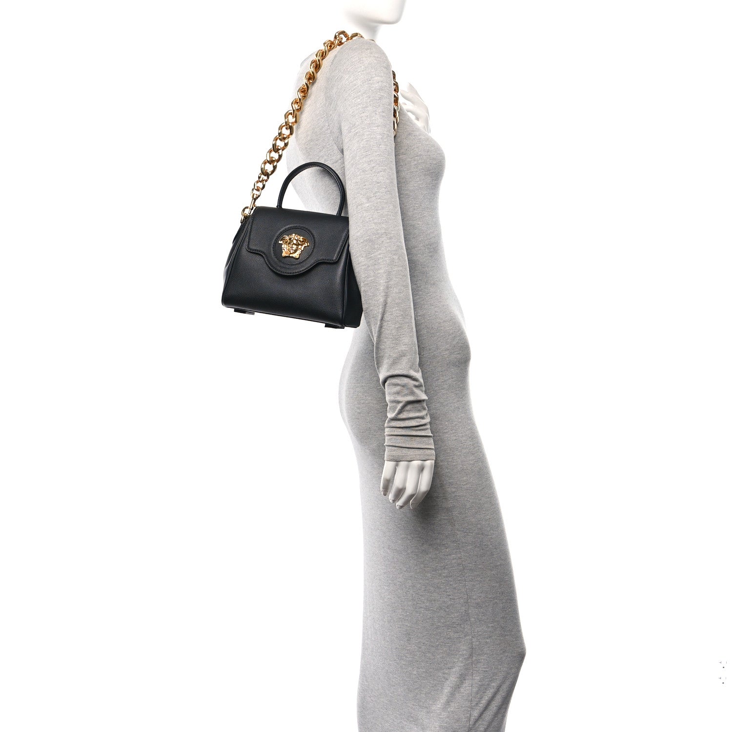 Versace Grained Calfskin Small La Medusa Top Handle Bag Black 2 of 11