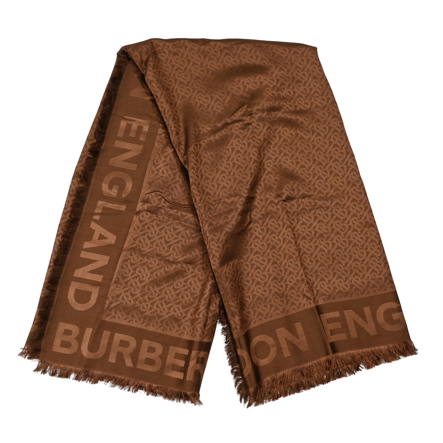 Silk Wool Jacquard Monogrammed TB Print Square Scarf Brown