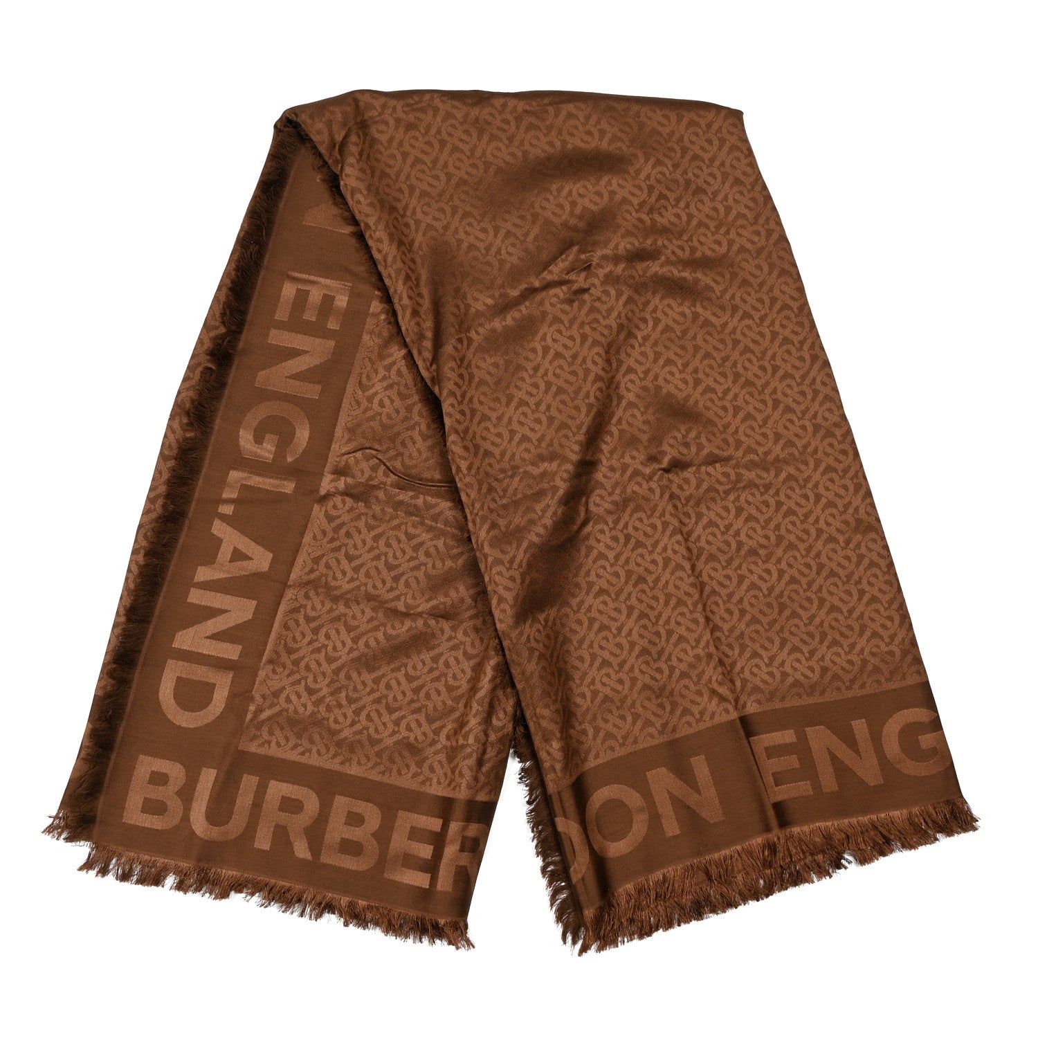 Burberry Silk Wool Jacquard Monogrammed TB Print Square Scarf Brown 2 of 4