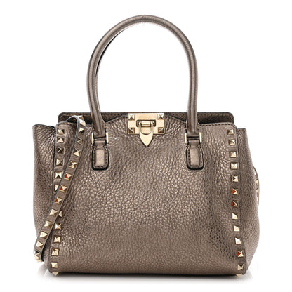 Valentino Garavani Metallic Grained Calfskin Rockstud Double Handle Tote Sasso 1 of 10