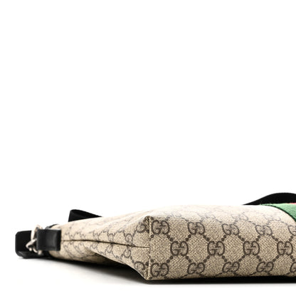 Gucci GG Supreme Monogram Calfskin Web Medium Flat Messenger Bag Beige Ebony Black 9 of 10